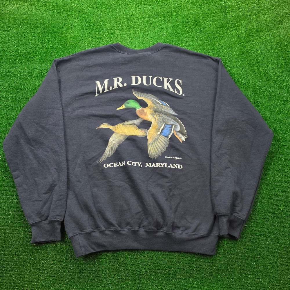 MR Ducks Crewneck Sweatshirt Mens Medium Blue Ocean City Maryland Pullover